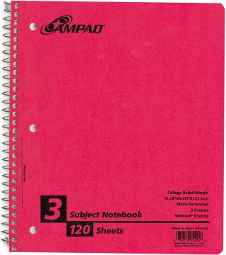 NOTEBK 3 SUB 11X8 120 SH 6 PKT